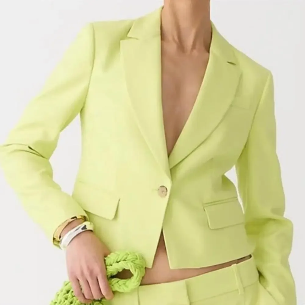 J. CREW COLLECTION Cropped Blazer City Drapey Twill Pale Kiwi Green Yellow {XX3}